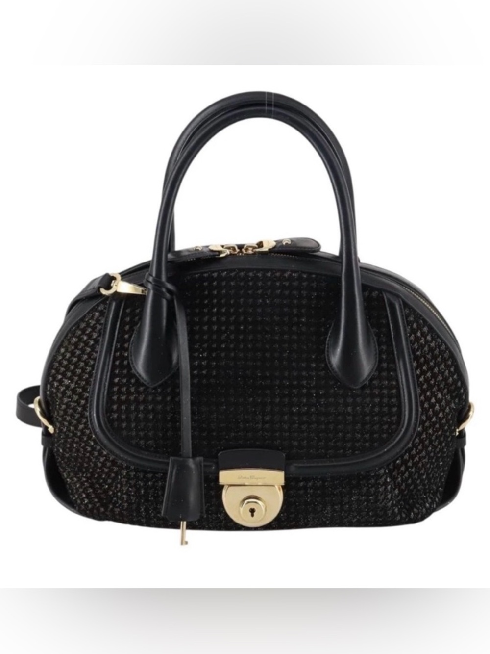 Sale‼️Salvatore Ferragamo Gancini Bag Tweed  Satchel-2 Way Preowned